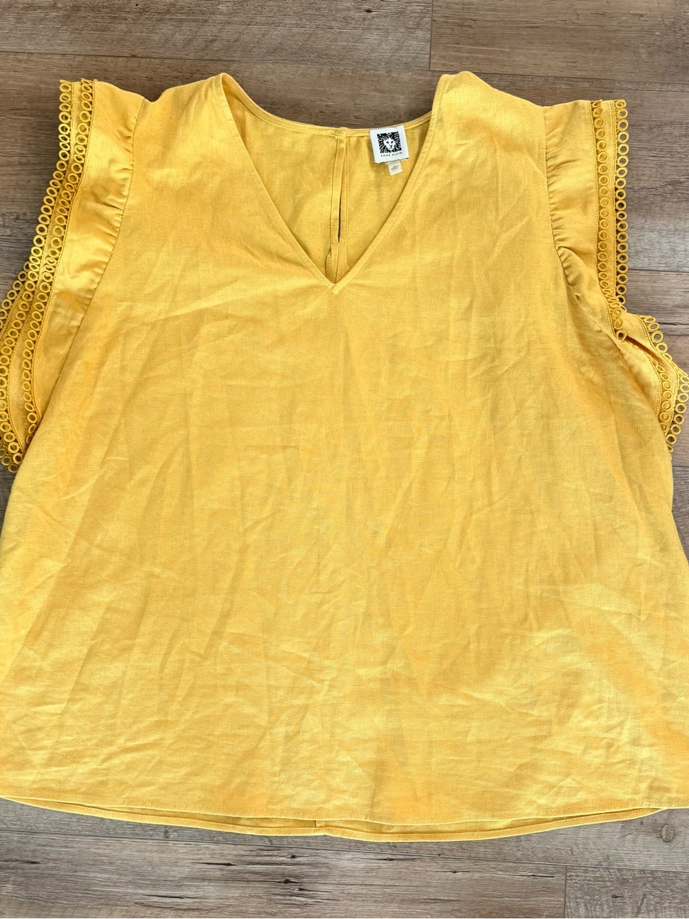 Anne Klein Sunny Yellow V-Neck Ruffle Sleeve Blouse